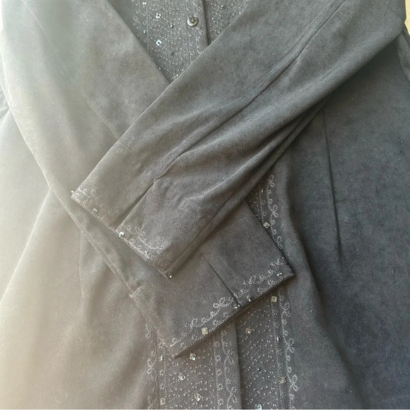 Vintage Alia Black Sequins Beads Accents Faux Suede Jacket - Picture 8 of 15
